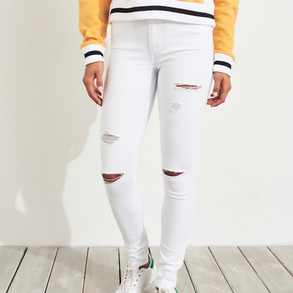 Hollister White Ripped Skinny Jeans